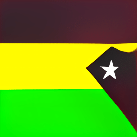 Representación abstracta de la bandera de Timor Oriental, con rayas negras, amarillas y verdes, con una estrella blanca sobre un triángulo negro.