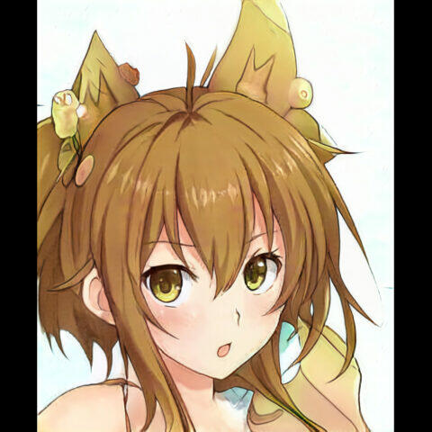 Chica de anime con cabello castaño y orejas de gato.