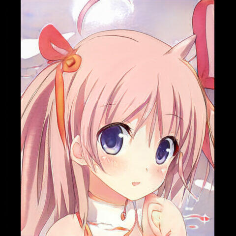 Linda chica de anime con cabello rosa y ojos azules.