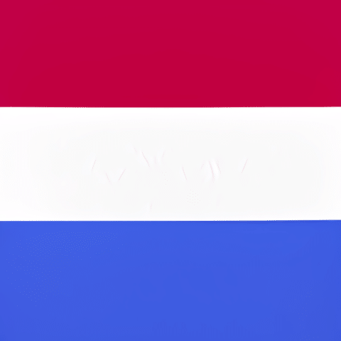 Bandera de los Países Bajos: rayas horizontales rojas, blancas y azules.